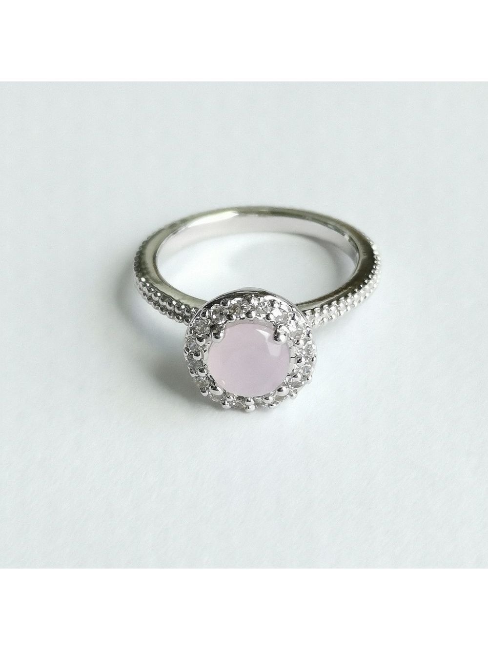Rose Quartz CZ 14K White Gold Vermeil Ring Filigree Size 7 🆕